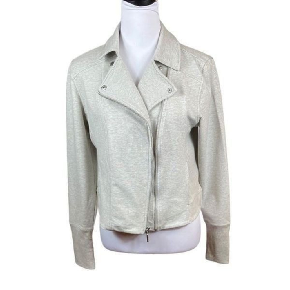 H by Halston Gray French Terry Motorcycle Jacket, Size 12 - Picture 4 of 8